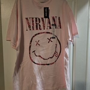 Hot Topic Nirvana Light Pink Graphic Tee
